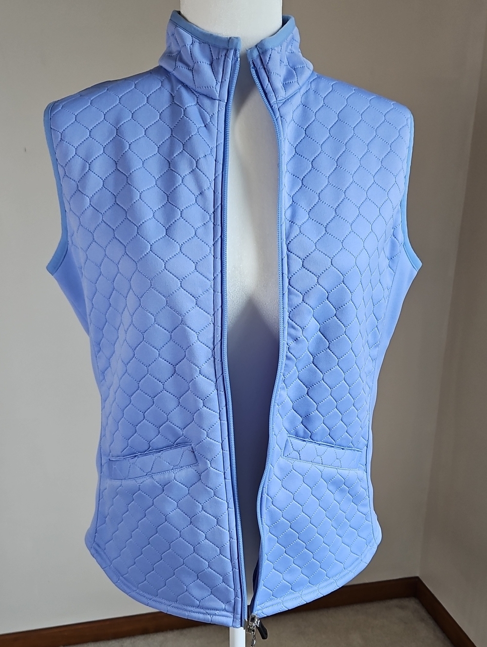 Straight Down Hestia Vest Quilted Periwinkle Blue Lightweight Fleece M Knit Side